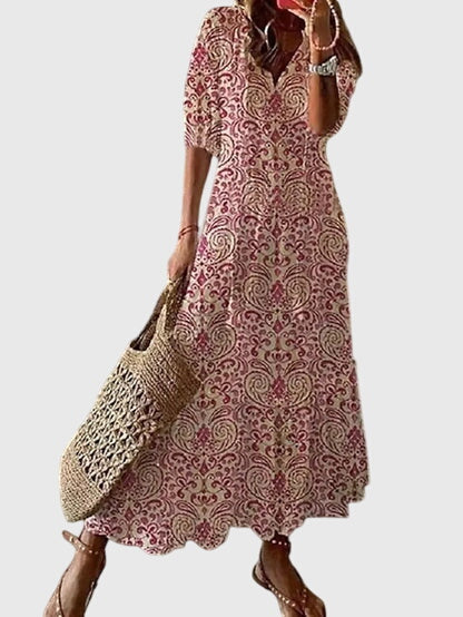 Γυναικείο Καλοκαιρινό Φόρεμα Boho με V Λαιμόκοψη – Κόκκινο
