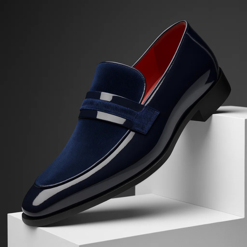 Ανδρικά Loafers Δερμάτινα με Σουέτ Λεπτομέρεια – Μπλε Σκούρο