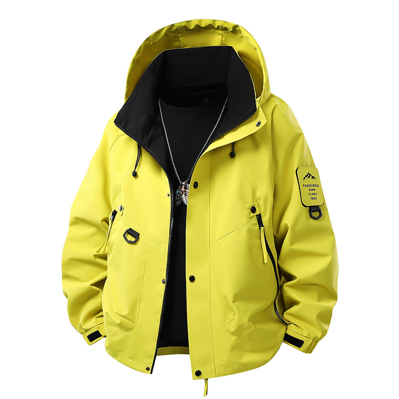 Ανδρικό Αδιάβροχο Jacket με Κουκούλα και Τσέπη Στήθους – Κίτρινο
