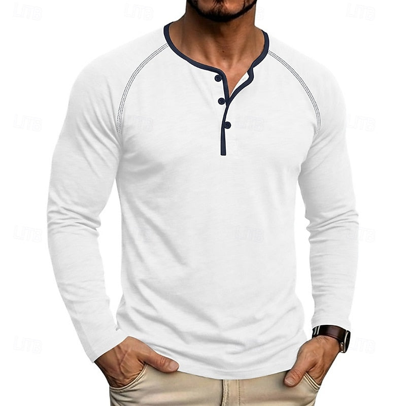 Ανδρική Μπλούζα Henley Βαμβακερή Κλασική με Κουμπιά – Λευκό