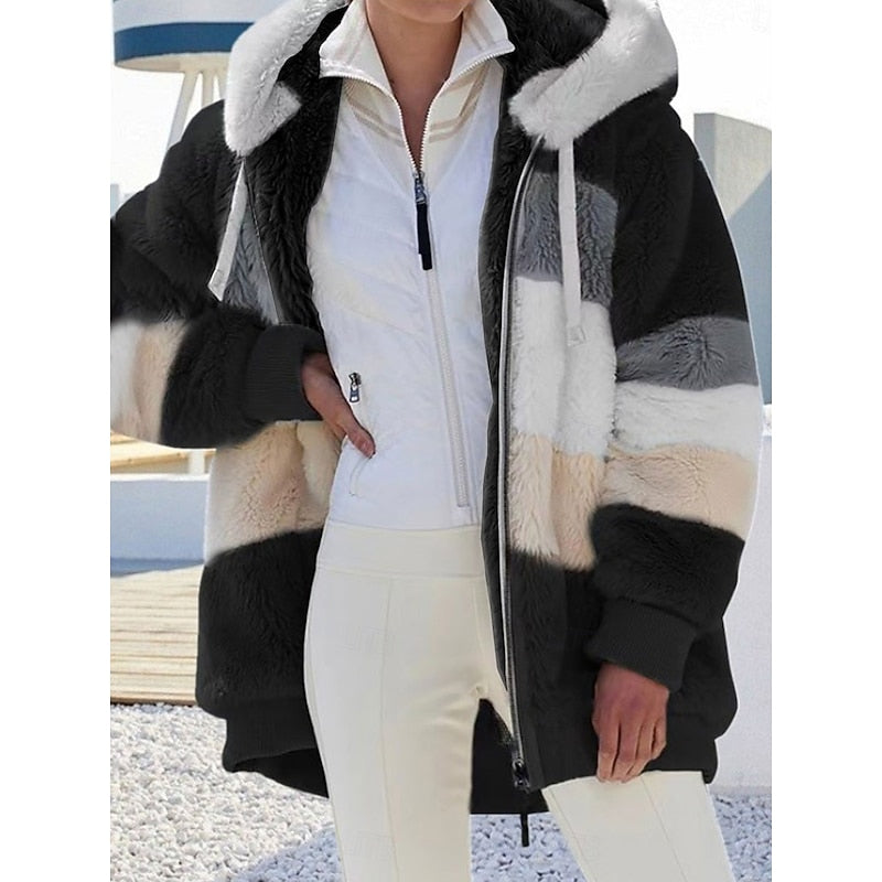 Γυναικείο Fleece Ζακέτα με Κουκούλα και Φερμουάρ – Μαύρο