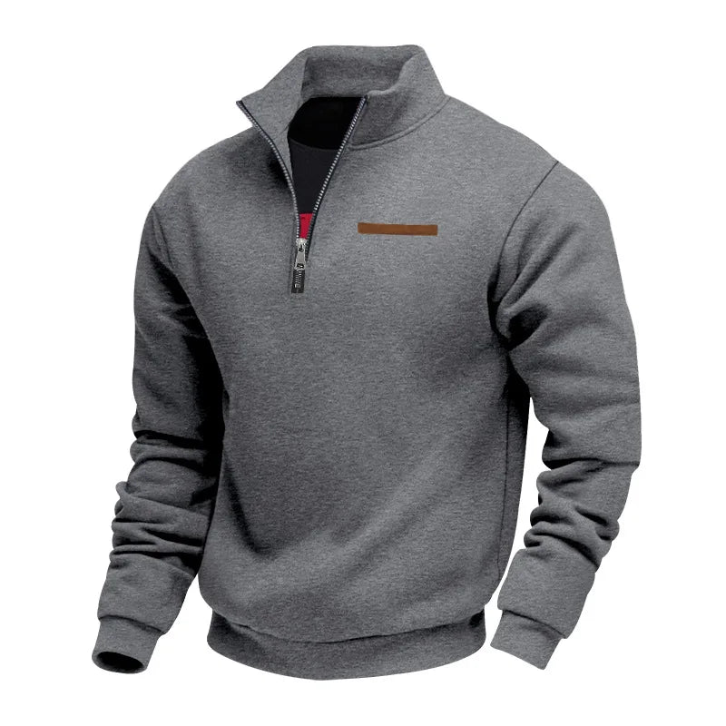 Ανδρική Μπλούζα Fleece με Φερμουάρ και Όρθιο Γιακά – Σκούρο Γκρι