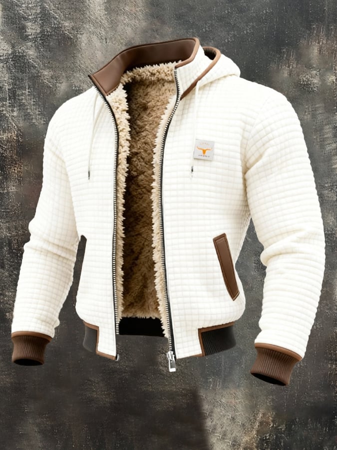 Ανδρικό Μπουφάν Puffer με Κουκούλα Καπιτονέ Fleece Επένδυση – Λευκό