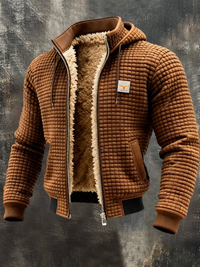 Ανδρικό Μπουφάν Puffer με Κουκούλα Καπιτονέ Fleece Επένδυση – Καφέ