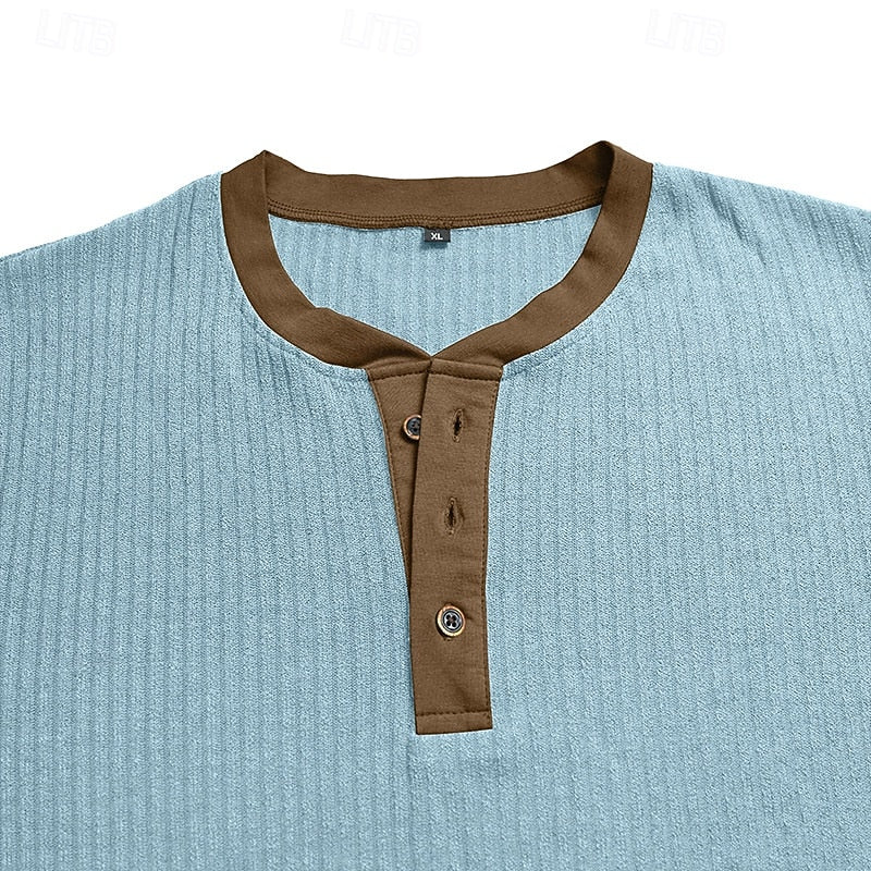 Ανδρική Μπλούζα Henley Ριμπ Μακρυμάνικη Απαλό Ζέρσεϊ