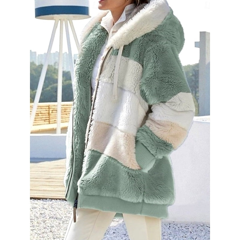 Γυναικείο Fleece Ζακέτα με Κουκούλα και Φερμουάρ – Πράσινο