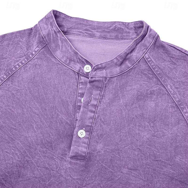 Ανδρική Μπλούζα Henley Ξεπλυμένο Βαμβάκι Άνετη Γραμμή