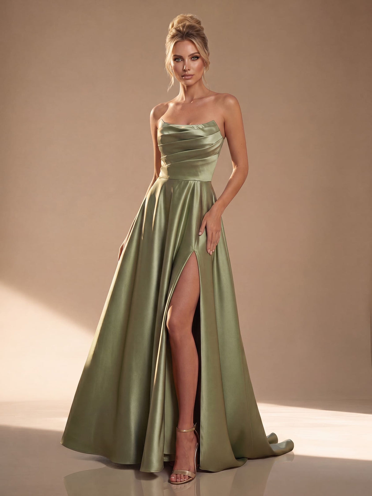 Γυναικείο Maxi Φόρεμα Ball Gown Σατέν με Δομημένο Μπούστο