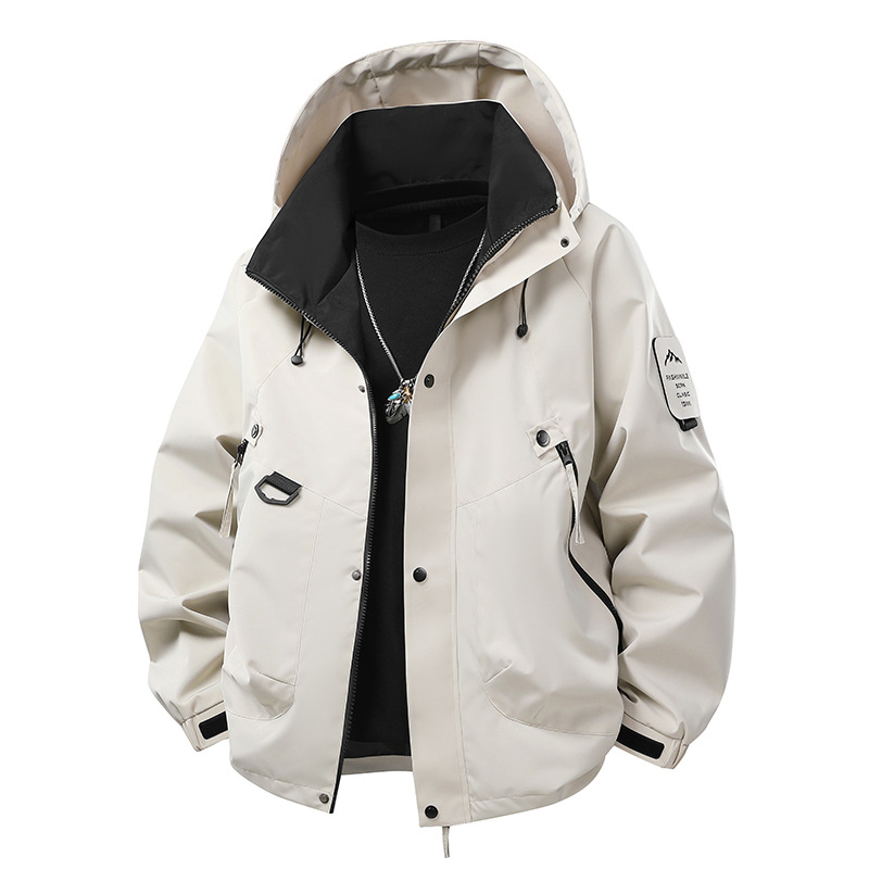 Ανδρικό Αδιάβροχο Jacket με Κουκούλα και Τσέπη Στήθους – Λευκό