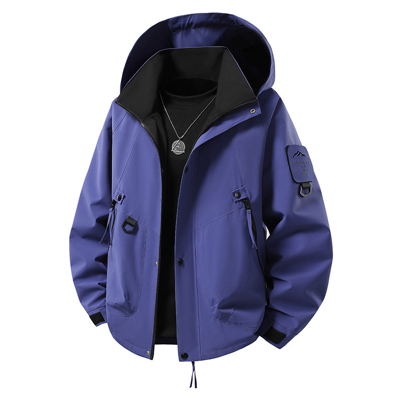 Ανδρικό Αδιάβροχο Jacket με Κουκούλα και Τσέπη Στήθους – Βιολετί