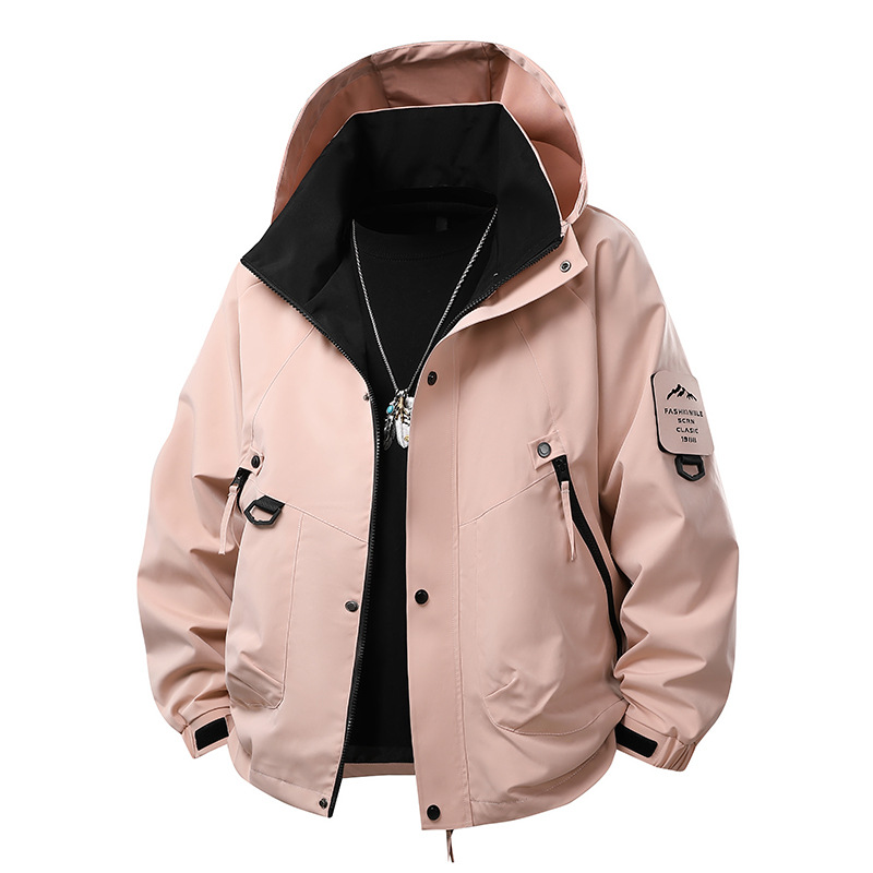 Ανδρικό Αδιάβροχο Jacket με Κουκούλα και Τσέπη Στήθους – Ροζ Παλ
