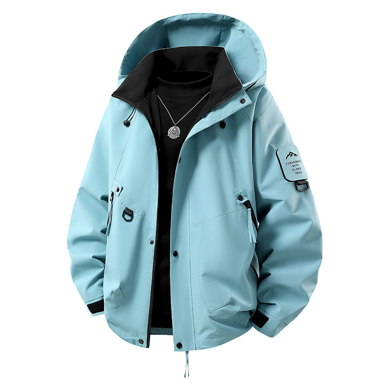 Ανδρικό Αδιάβροχο Jacket με Κουκούλα και Τσέπη Στήθους – Γαλάζιο