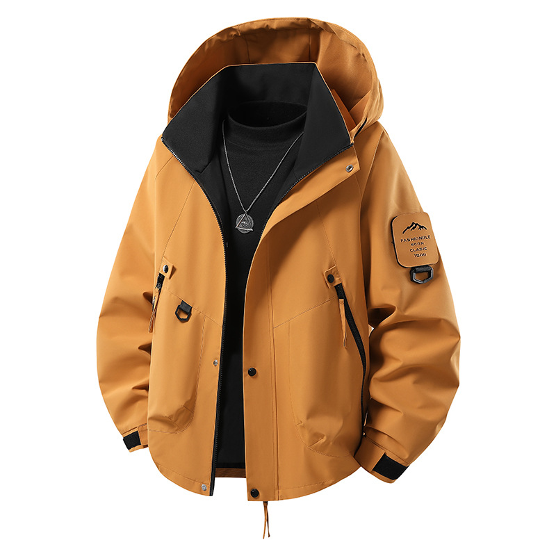 Ανδρικό Αδιάβροχο Jacket με Κουκούλα και Τσέπη Στήθους – Πορτοκαλί