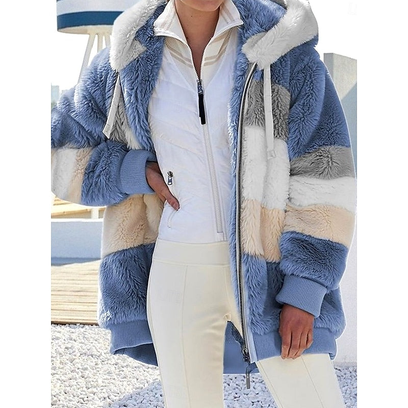 Γυναικείο Fleece Ζακέτα με Κουκούλα και Φερμουάρ – Μπλε