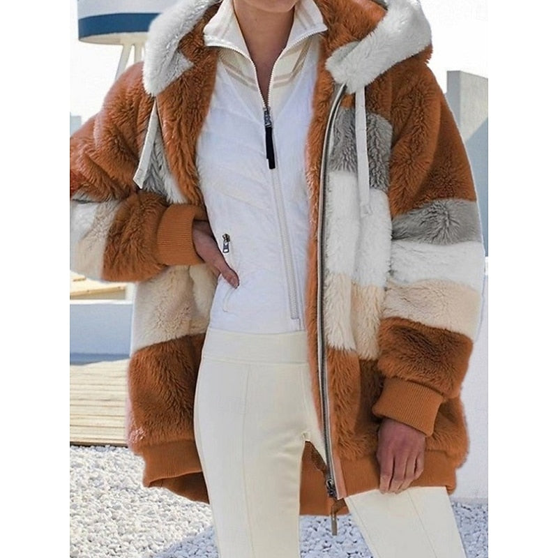 Γυναικείο Fleece Ζακέτα με Κουκούλα και Φερμουάρ – Πορτοκαλί