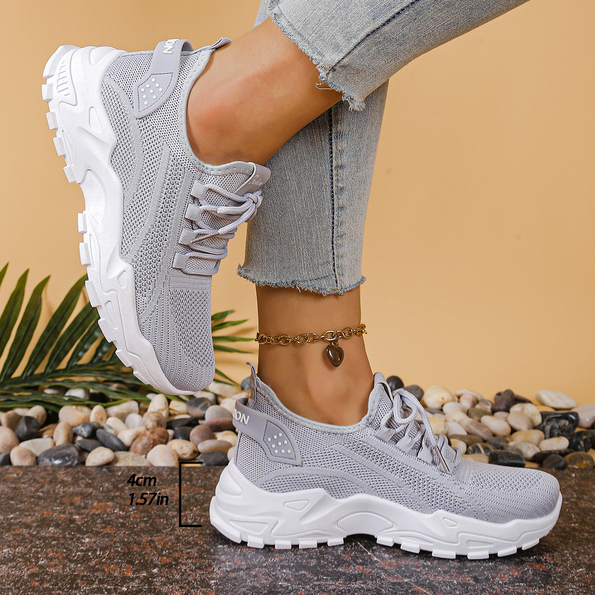 Γυναικεία Sneakers με Φαρδύ Μπροστινό και Στήριξη Καμάρας – Γκρι