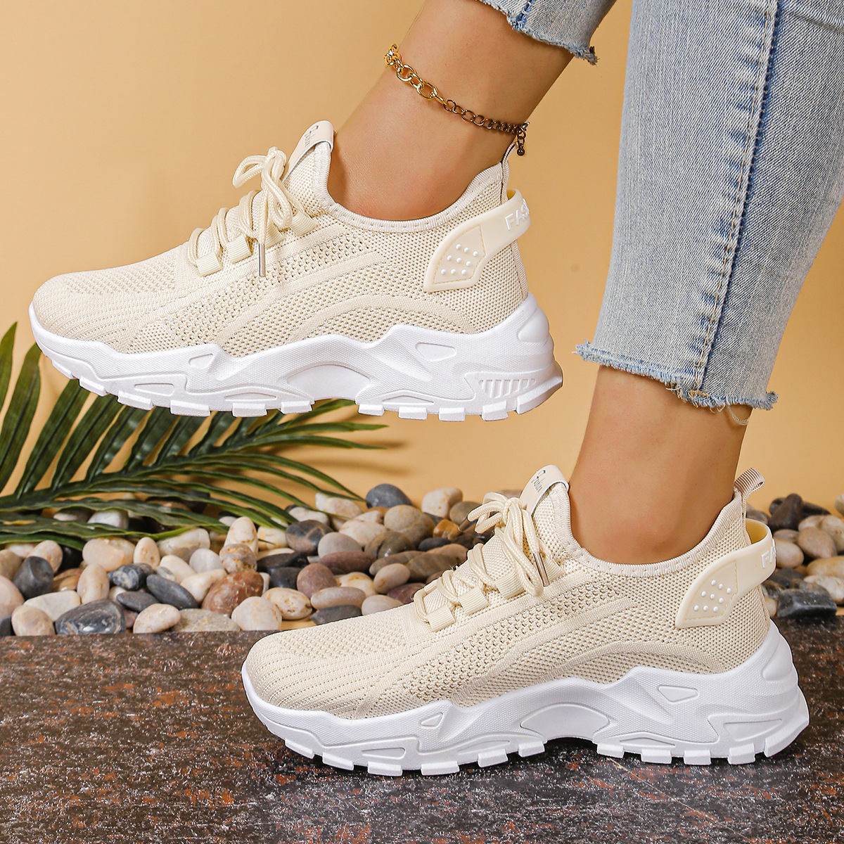 Γυναικεία Sneakers με Φαρδύ Μπροστινό και Στήριξη Καμάρας – Χακί