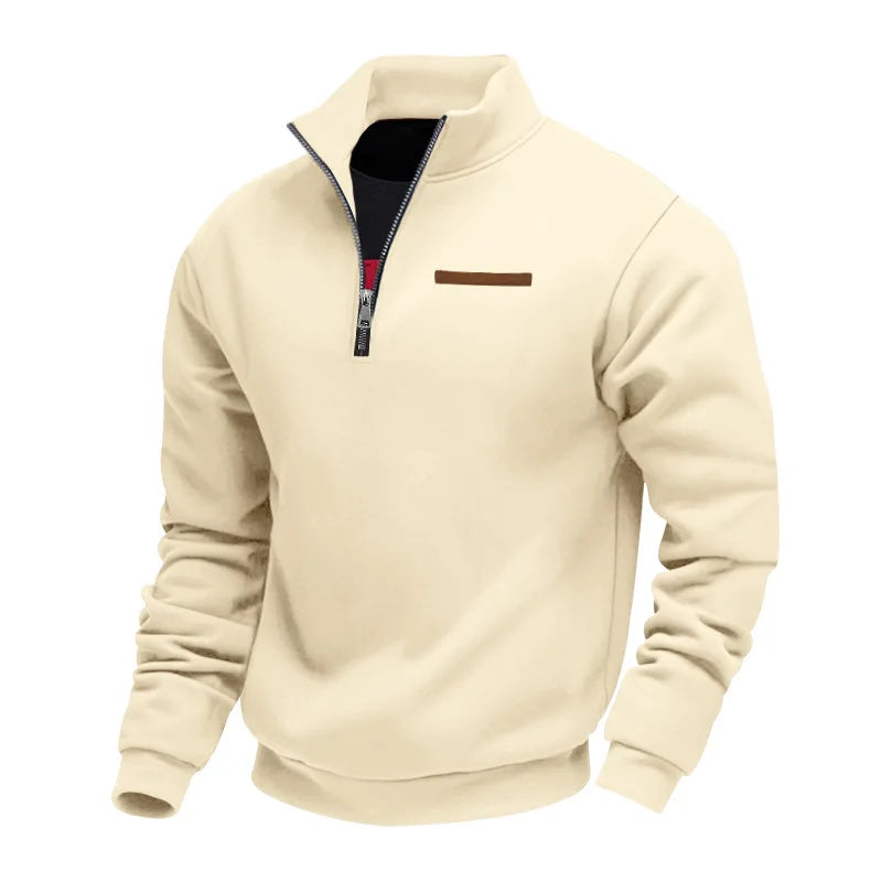 Ανδρική Μπλούζα Fleece με Φερμουάρ και Όρθιο Γιακά – Μπεζ