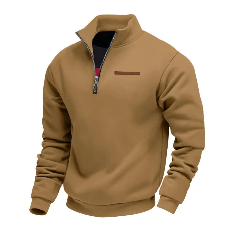 Ανδρική Μπλούζα Fleece με Φερμουάρ και Όρθιο Γιακά – Καφέ