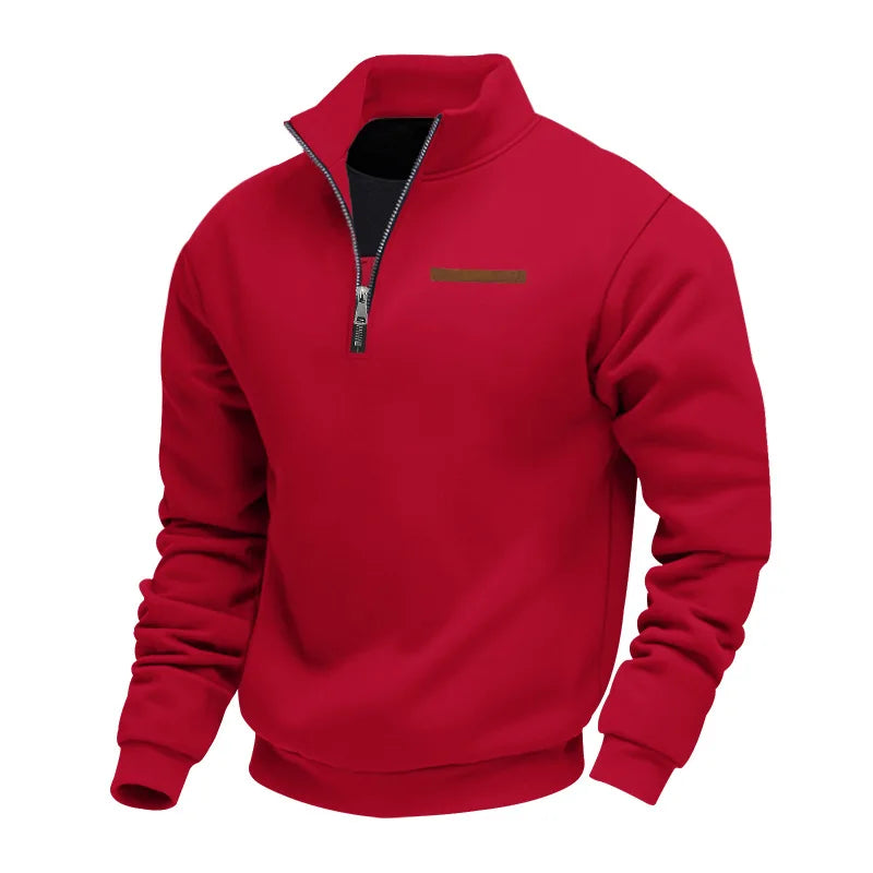 Ανδρική Μπλούζα Fleece με Φερμουάρ και Όρθιο Γιακά – Κόκκινο