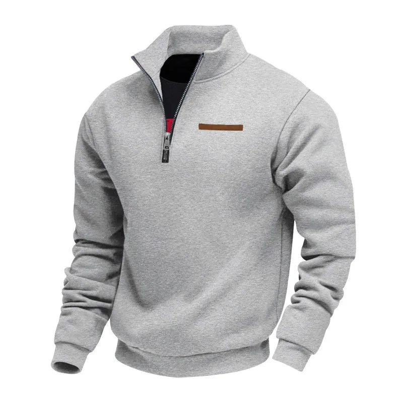 Ανδρική Μπλούζα Fleece με Φερμουάρ και Όρθιο Γιακά – Γκρι