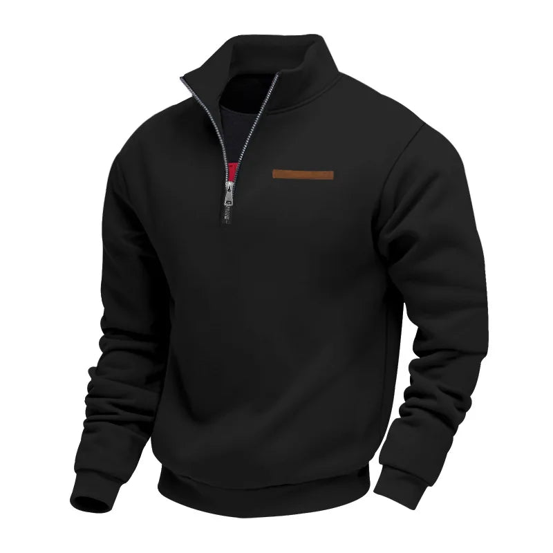 Ανδρική Μπλούζα Fleece με Φερμουάρ και Όρθιο Γιακά – Μαύρο