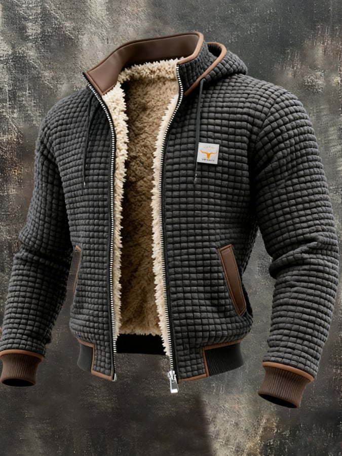 Ανδρικό Μπουφάν Puffer με Κουκούλα Καπιτονέ Fleece Επένδυση – Γκρι