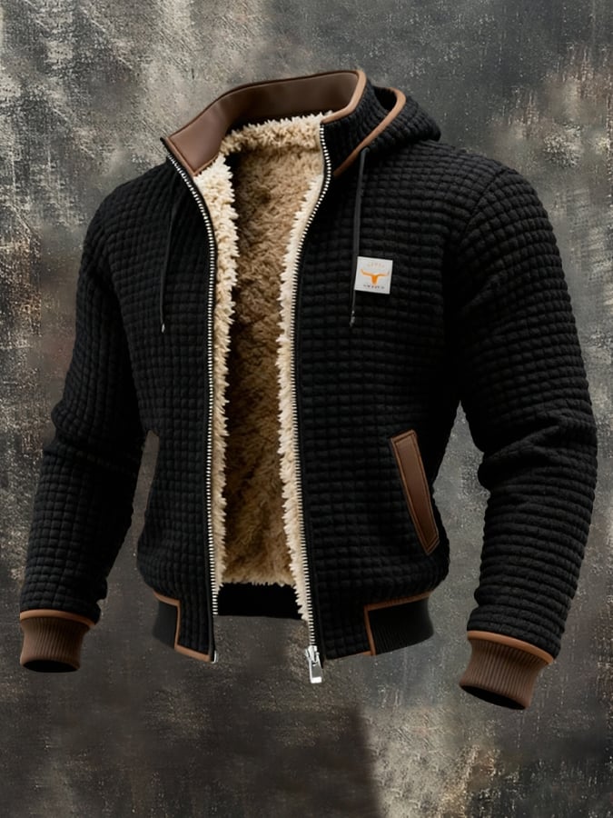 Ανδρικό Μπουφάν Puffer με Κουκούλα Καπιτονέ Fleece Επένδυση – Μαύρο