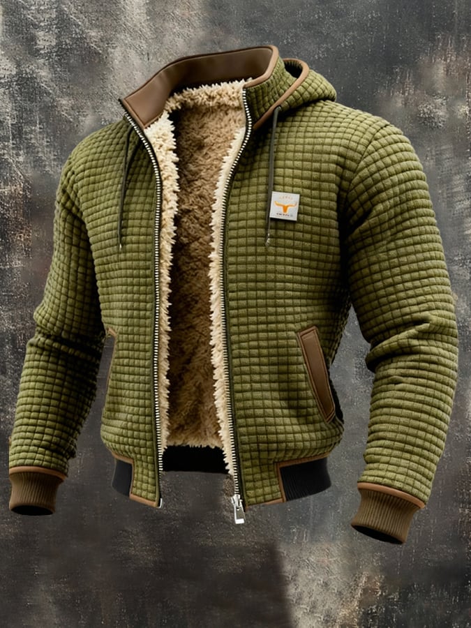 Ανδρικό Μπουφάν Puffer με Κουκούλα Καπιτονέ Fleece Επένδυση – Πράσινο