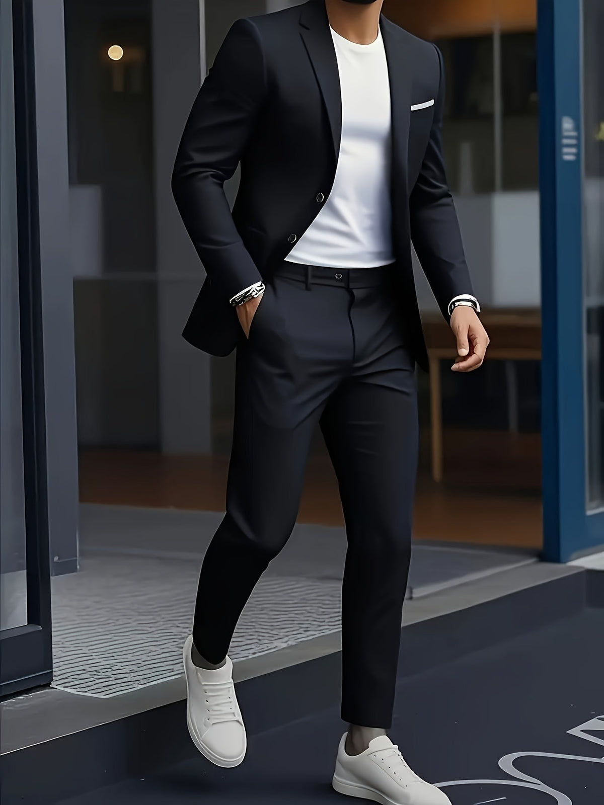 Ανδρικό Κοστούμι Δύο Τεμαχίων Slim Fit με Πέτο Notch – Μαύρο