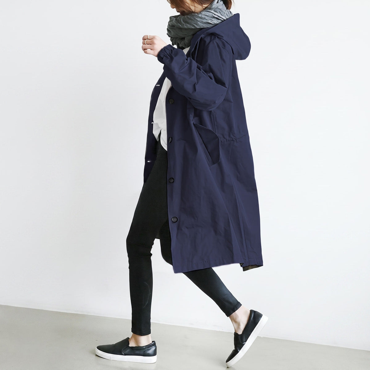Γυναικείο Καμπαρντίνα Μακριά με Κουκούλα και Κορδόνι