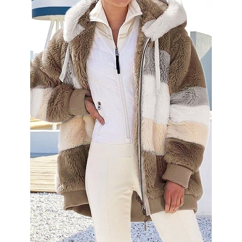 Γυναικείο Fleece Ζακέτα με Κουκούλα και Φερμουάρ – Καφέ