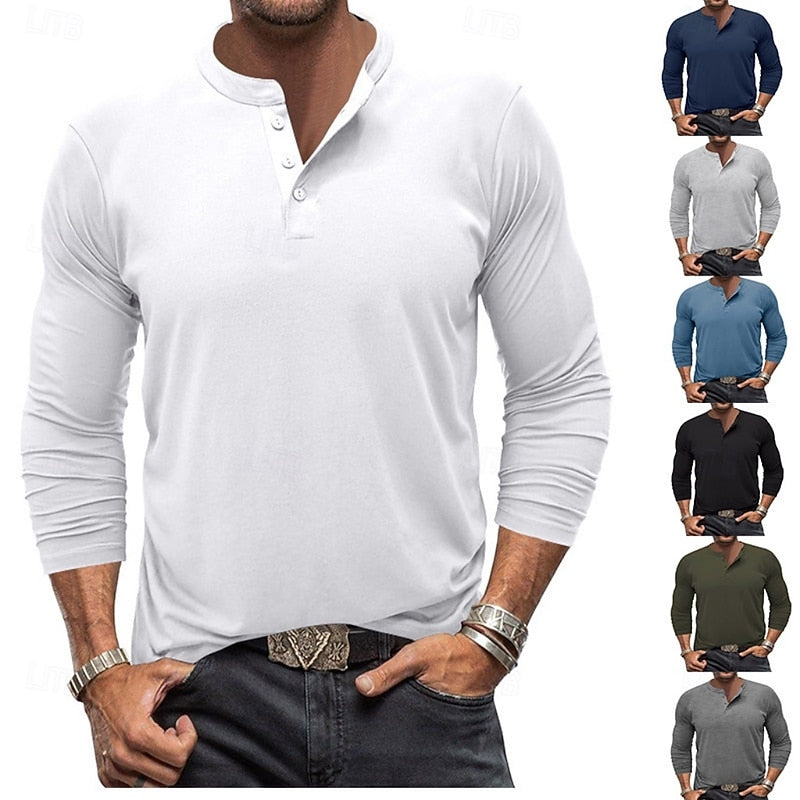 Ανδρική Μπλούζα Henley Μακρυμάνικη Λεία Πλέξη