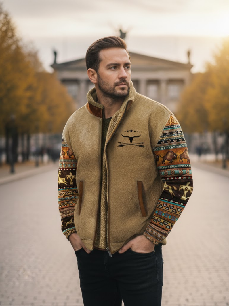 Ανδρικό Μπουφάν Sherpa Fleece με Πλεκτά Μανίκια Aztec