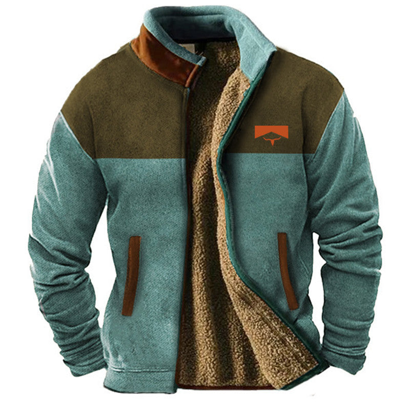 Ανδρικό Μπουφάν Sherpa Fleece με Πλεκτά Μανίκια Aztec – Γαλάζιο