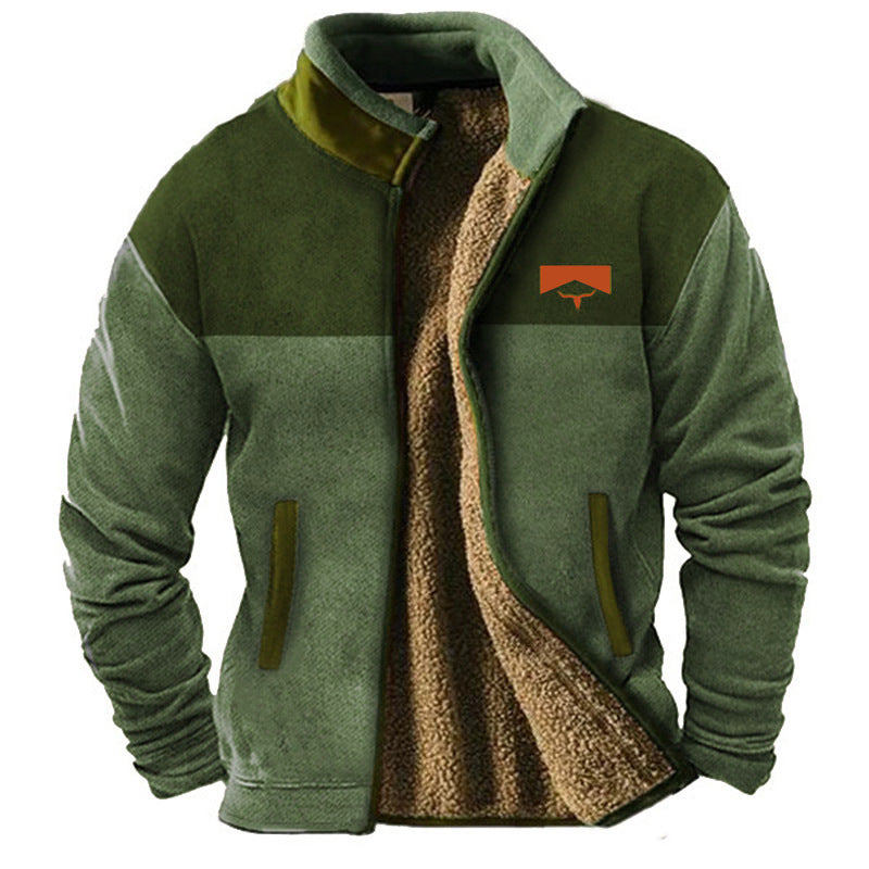 Ανδρικό Μπουφάν Sherpa Fleece με Πλεκτά Μανίκια Aztec – Πράσινο