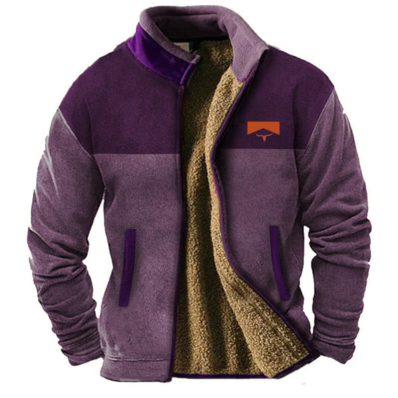 Ανδρικό Μπουφάν Sherpa Fleece με Πλεκτά Μανίκια Aztec – Μωβ