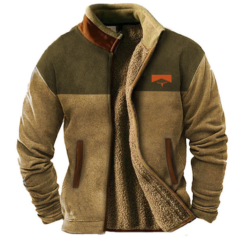 Ανδρικό Μπουφάν Sherpa Fleece με Πλεκτά Μανίκια Aztec – Μπεζ